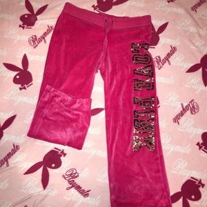 Pink leopard print Victoria’s Secret velour flared tracksuit pants